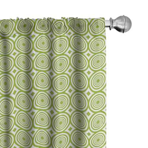 ABAKUHAUS Geometrisch Vorhänge 2er-Pack, Monochrome Quirky Muster mit konzentrischen Kreisen Vortex Whirlpool Motiv, Vorhang für Wohnzimmer Schlafzimmer, 4 Stück 150 cm x 225 cm, Apfelgrün Weiß von ABAKUHAUS