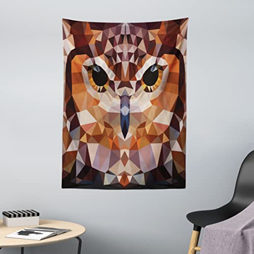 ABAKUHAUS Geometrisch Wandteppich und Tagesdecke, Geometric Mosaic Owl Art, aus Weiches Mikrofaser Stoff Wand Dekoration Für Schlafzimmer, 110 x 150 cm, Orange Braun von ABAKUHAUS