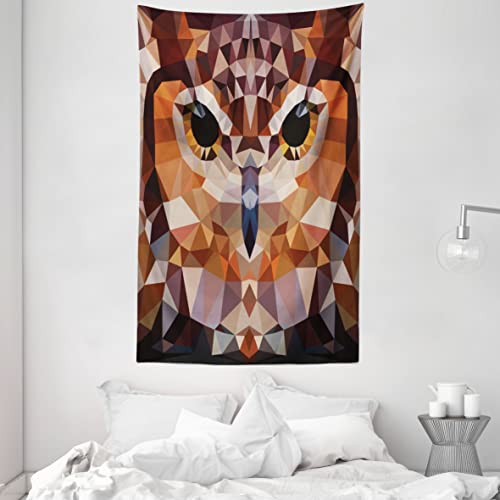 ABAKUHAUS Geometrisch Wandteppich und Tagesdecke, Geometric Mosaic Owl Art, aus Weiches Mikrofaser Stoff Wand Dekoration Für Schlafzimmer, 140 x 230 cm, Orange Braun von ABAKUHAUS