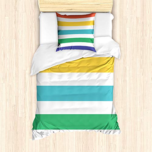 ABAKUHAUS Gestreift Bettbezug Set, Regenbogen-Kinder-Muster, Milbensicher Allergiker geeignet mit Kissenbezügen, 135 cm x 200 cm - 80 x 80 cm, Mehrfarbig von ABAKUHAUS