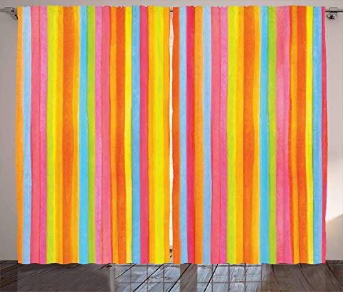 ABAKUHAUS Gestreift Rustikaler Gardine, Vertikale Bunte Zeilen, Schlafzimmer Kräuselband Vorhang mit Schlaufen und Haken, 280 x 245 cm, Rosa Orange von ABAKUHAUS
