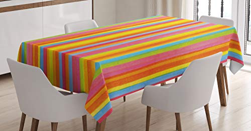 ABAKUHAUS Gestreift Tischdecke, Vertikale Bunte Zeilen, Pflegeleicht Waschbar Schmutzabweisend und mit Klaren Farben Hochwertiger Druck, 140 x 240 cm, Orange Blau von ABAKUHAUS