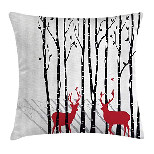 ABAKUHAUS Hirsch Kissenbezug, Deer Baum Waldvogel, Kissenhülle mit Reißverschluss Waschbar Farbfest Beidseitiger Druck, 40 x 40 cm, Schwarz und Weiß ABAKUHAUS Hirsch Kissenbezug, Deer Baum Waldvogel, Kissenhülle mit Reißverschluss Waschbar Farbfest Beidseitiger Druck, 40 x 40 cm, Schwarz und Weiß von ABAKUHAUS