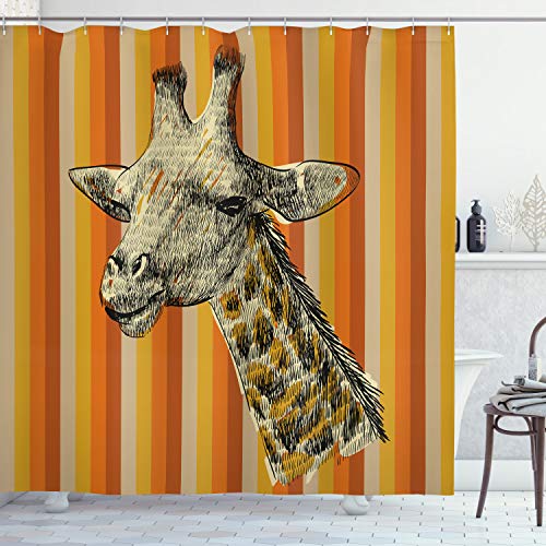 ABAKUHAUS Giraffe Duschvorhang, Hipster Tier, Stoffliches Gewebe Badezimmerdekorationsset mit Haken, 175 x 200 cm, Bernstein von ABAKUHAUS