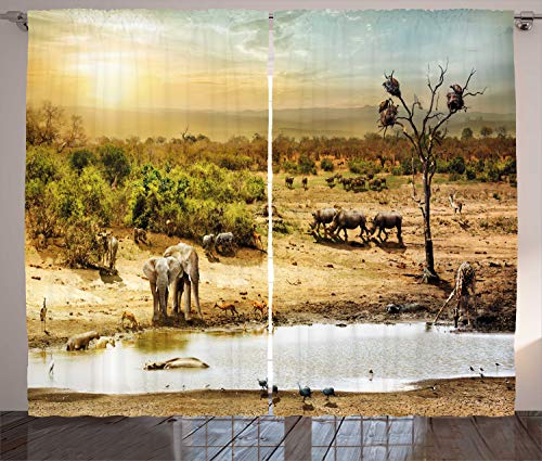 ABAKUHAUS Giraffe Rustikaler Vorhang, African Safari Wildlife, Wohnzimmer Universalband Gardinen mit Schlaufen und Haken, 280 x 175 cm, Sandbraun von ABAKUHAUS