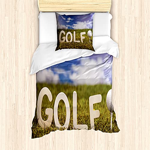 ABAKUHAUS Golf Bettbezug Set für Einzelbetten, Retirement Sports Activity, Milbensicher Allergiker geeignet mit Kissenbezug, 135 cm x 200 cm - 80 x 80 cm, Olivgrün Violet Blue von ABAKUHAUS