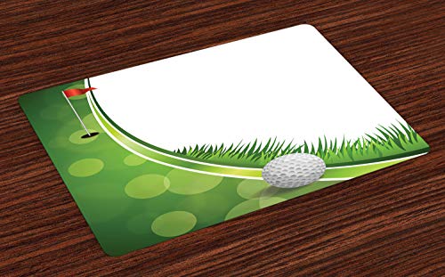 ABAKUHAUS Golf Platzmatten, T-Box mit Flagge Zusammenfassung, Tischdeko aus Farbfesten Stoff für das Esszimmer und Küche, Grün Weiß Vermilion von ABAKUHAUS