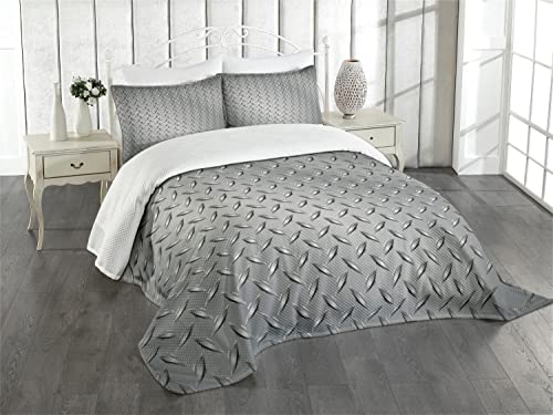 ABAKUHAUS Grau Tagesdecke Set, Diamant-Platten-Effekte, Set mit Kissenbezügen Waschbar, für Doppelbetten 220 x 220 cm, Grau von ABAKUHAUS