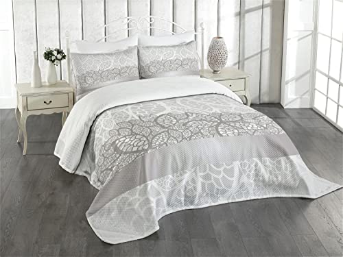 ABAKUHAUS Grau Tagesdecke Set, Lace Inspired Floral, Set mit Kissenbezug Sommerdecke, für Einzelbetten 170 x 220 cm, Graue Pale grau von ABAKUHAUS