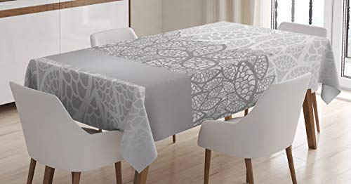 ABAKUHAUS Grau Tischdecke, Lace Inspired Floral, Personalisierter Druck Klare Farben ohne Verblassen Waschbar für Außen Bereich, 140 x 170 cm, Hellgrau Weiß von ABAKUHAUS