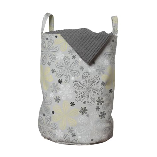 ABAKUHAUS Grau Wäschesack 2er Pack, Stil gelbe Blume, Wäschekorb mit Griffen und Kordelzugverschluss, Zweierpack 33cm x 50cm, Pale Grau Weiß von ABAKUHAUS