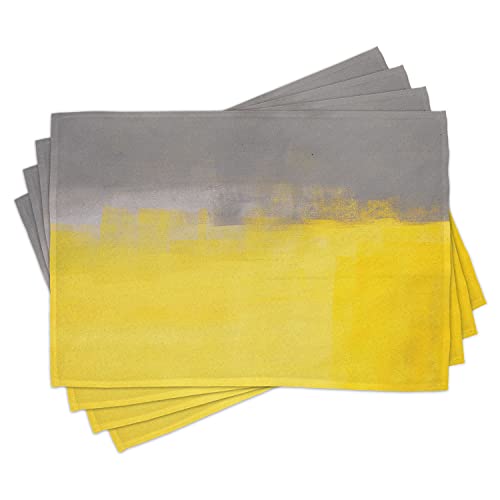ABAKUHAUS Grau und Gelb Platzmatten, Grunge Street Style Malerei Pinsel Print Ombre Design Illustration, Tiscjdeco aus Farbfesten Stoff für das Esszimmer und Küch, Hell Grau Gelb von ABAKUHAUS