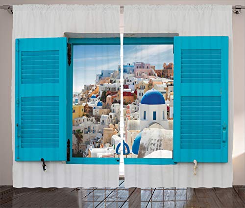 ABAKUHAUS Griechenland Rustikaler Vorhang, Fenster alte Fensterläden, Wohnzimmer Universalband Gardinen mit Schlaufen und Haken, 280 x 175 cm, Mehrfarbig von ABAKUHAUS