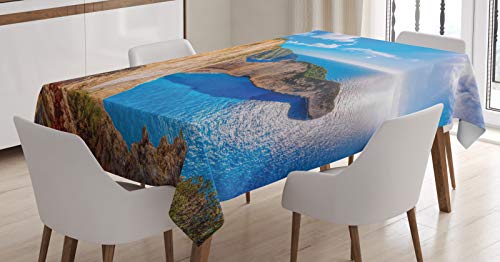 ABAKUHAUS Griechenland Tischdecke, Navagio auf der Insel Zakynthos, Personalisierter Druck Klare Farben ohne Verblassen Waschbar für Außen Bereich, 140 x 240 cm, Weiß Blau von ABAKUHAUS