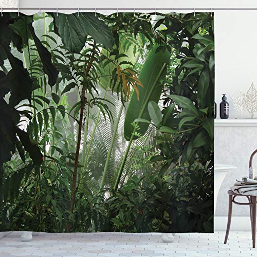 ABAKUHAUS Grün Duschvorhang, Tropischer Regenwald Wilde, Stoffliches Gewebe Badezimmerdekorationsset mit Haken, 175 x 220 cm, Grün von ABAKUHAUS