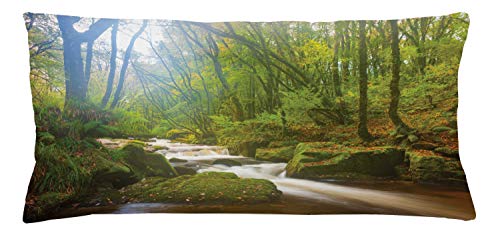 ABAKUHAUS Grün Kissenbezug, Wald in Golitha Falls, Dekokissenhüllen Waschbar Inn/Outdoor Beidseitiger Druck mit Reißverschluß, 90 x 40 cm, Grün Hellbraun von ABAKUHAUS