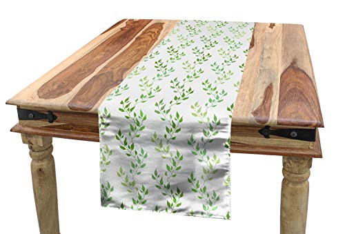 ABAKUHAUS Grün Tischläufer, Symmetrische Olive Leaves, Esszimmer Küche Rechteckiger Dekorativer Tischläufer, 40 x 300 cm, Grün von ABAKUHAUS