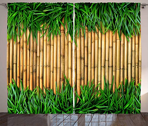 ABAKUHAUS Grün und Brown Rustikaler Vorhang, Bambus, Wohnzimmer Universalband Gardinen mit Schlaufen und Haken, 280 x 225 cm, Braun Grün von ABAKUHAUS
