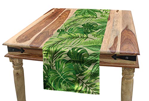 ABAKUHAUS Grünes Blatt Tischläufer, Frischer Dschungel Aloha, Esszimmer Küche Rechteckiger Dekorativer Tischläufer, 40 x 225 cm, Apfelgrün Farngrün von ABAKUHAUS