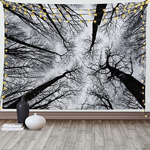 ABAKUHAUS Grusel Wandteppich, Dunkler Winterwaldbaum, Wohnzimmer Schlafzimmer Heim Seidiges Satin Wandteppich, 200 x 150 cm, Schwarz Grau von ABAKUHAUS