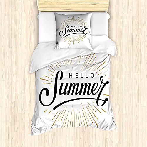 ABAKUHAUS Hallo Sommer Bettbezug Set für Einzelbetten, Einfacher Sommer Hand Schriftzug, Milbensicher Allergiker geeignet mit Kissenbezug, 135 cm x 200 cm - 80 x 80 cm, Charcoal Grau Weiß von ABAKUHAUS