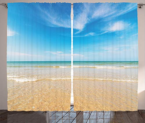 ABAKUHAUS Hawaii Rustikaler Gardine, Tropic Himmel Meer Landschaft, Schlafzimmer Kräuselband Vorhang mit Schlaufen und Haken, 280 x 260 cm, Creme Blau von ABAKUHAUS