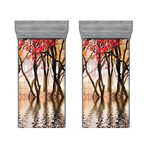 ABAKUHAUS Herbst 2er-Satz Spannbetttuch, Herbstsaison Fluss mit Bäumen, Soft Dekorativer Stoff Bettwäsche Rund-um Elastischer Gummizug, 90 cm x 200 cm, Brown und Magenta ABAKUHAUS Herbst 2er-Satz Spannbetttuch, Herbstsaison Fluss mit Bäumen, Soft Dekorativer Stoff Bettwäsche Rund-um Elastischer Gummizug, 90 cm x 200 cm, Brown und Magenta von ABAKUHAUS