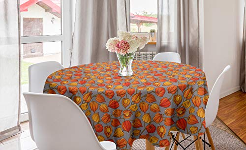 ABAKUHAUS Herbst Runde Tischdecke, Goldene Shade Berry Theme, Kreis Tischdecke Abdeckung für Esszimmer Küche Dekoration, 150 cm, Taupe Grau und Vermilion von ABAKUHAUS