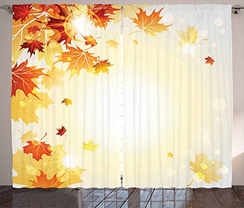 ABAKUHAUS Herbst Rustikaler Gardine, Fliegen Ahornblätter, Schlafzimmer Kräuselband Vorhang mit Schlaufen und Haken, 280 x 245 cm, Orange Senf von ABAKUHAUS