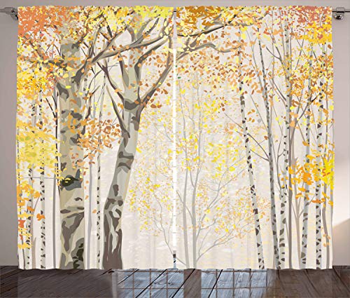 ABAKUHAUS Herbst Rustikaler Vorhang, Birch Wachstum im Herbst, Wohnzimmer Universalband Gardinen mit Schlaufen und Haken, 280 x 225 cm, Grau Gelb von ABAKUHAUS