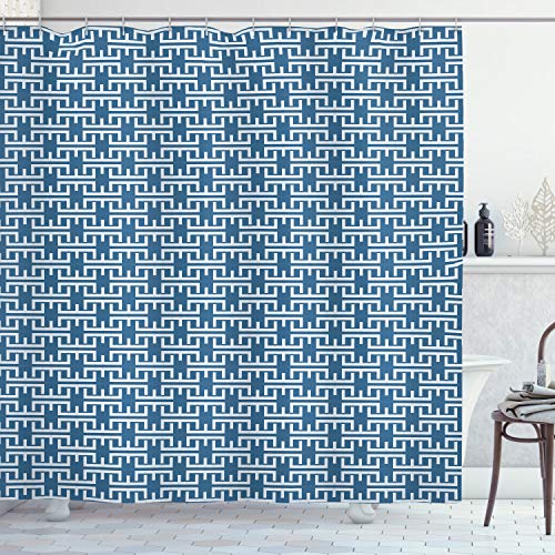 ABAKUHAUS Herz Duschvorhang, Abstrakt Einfachheit Formen, Stoffliches Gewebe Badezimmerdekorationsset mit Haken, 175 x 220 cm, Blassblau Weiß von ABAKUHAUS