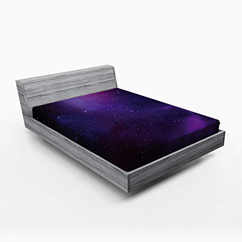 ABAKUHAUS Himmel Spannbetttuch, Galaxy Themed Nebelfleck-Stern, Soft Dekorativer Stoff Bettwäsche Rund-um Elastischer Gummizug, 140 x 200 cm, Schwarz Lila von ABAKUHAUS