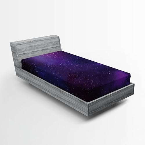 ABAKUHAUS Himmel Spannbetttuch, Galaxy Themed Nebelfleck-Stern, Soft Dekorativer Stoff Bettwäsche Rund-um Elastischer Gummizug, 160 x 200 cm, Schwarz Lila von ABAKUHAUS