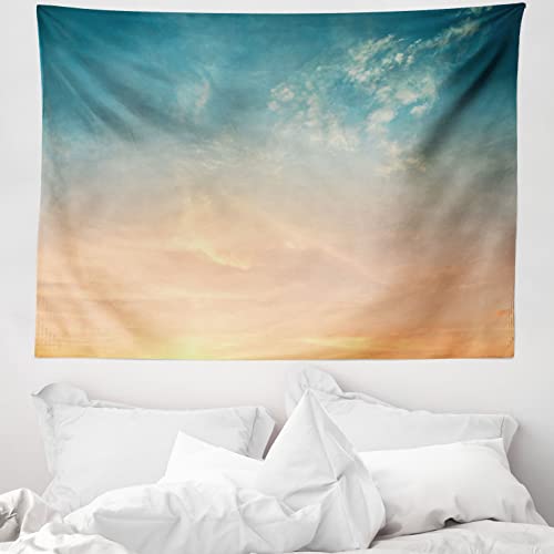 ABAKUHAUS Himmel Wandteppich, Horizon Sommerzeit Photo aus Weiches Mikrofaser Stoff Waschbar ohne Verblassen Digitaldruck, 150 x 110 cm, Pfirsich Blau von ABAKUHAUS