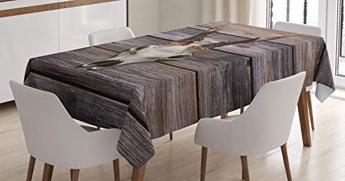 ABAKUHAUS Hirsch Tischdecke, Rustic Antlers auf Holz, Personalisierter Druck mit Klaren Farben Waschbar Wasserfest kein Verblassen, 140 x 200 cm, Beige Braun von ABAKUHAUS