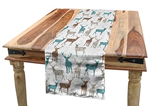 ABAKUHAUS Hirsch Tischläufer, Alt Text Tiere Weihnachten, Esszimmer Küche Rechteckiger Dekorativer Tischläufer, 40 x 225 cm, Türkis Beige Braun von ABAKUHAUS