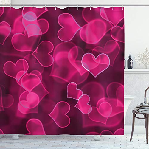 ABAKUHAUS Hot Pink Duschvorhang, Herz Verschwommen, Stoffliches Gewebe Badezimmerdekorationsset mit Haken, 175 x 200 cm, Magenta Pink von ABAKUHAUS