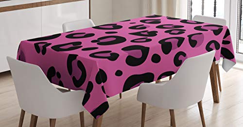 ABAKUHAUS Hot Pink Tischdecke, Leopard Tierhaut, Inn und Outdoor Bereich geeignet Waschbar Druck Klare Farben Kein Verblassen, 140 x 200 cm, Fuchsienfarben Schwarz Rosa von ABAKUHAUS