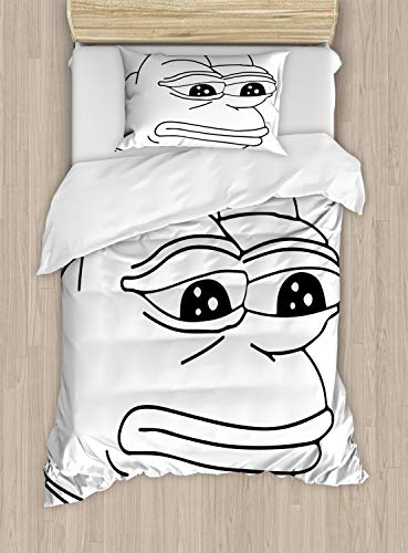 ABAKUHAUS Humor Bettbezugs Set für Einzelbetten, Weinend Frosch Meme Cartoon, Milbensicher Allergiker geeignet mit Kissenbezug, 130 x 200 cm, Schwarz Weiß ABAKUHAUS Humor Bettbezugs Set für Einzelbetten, Weinend Frosch Meme Cartoon, Milbensicher Allergiker geeignet mit Kissenbezug, 130 x 200 cm, Schwarz Weiß von ABAKUHAUS