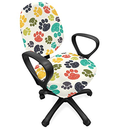 ABAKUHAUS Hundeliebhaber Bürostuhl Schonbezug, Hand Drawn Paws, dekorative Schutzhülle aus Stretchgewebe, Weiß und Mehrfarbig von ABAKUHAUS