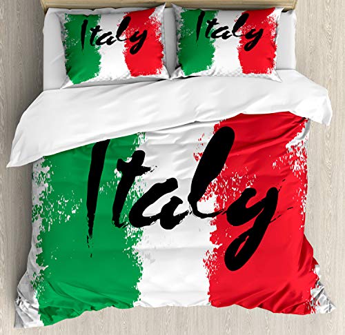 ABAKUHAUS Italien Bettbezugs Set Für Doppelbetten, Italienische Flagge Bunte Grunge, Weicher Microfaserstoff Allegigeignet kein Verblassen, 230 x 220 cm, Rot Grün von ABAKUHAUS
