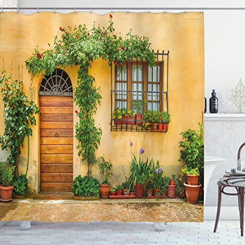 ABAKUHAUS Italien Duschvorhang, Leben in der Stadt in der Toskana, Stoffliches Gewebe Badezimmerdekorationsset mit Haken, 175 x 240 cm, Aprikose Grün Braun ABAKUHAUS Italien Duschvorhang, Leben in der Stadt in der Toskana, Stoffliches Gewebe Badezimmerdekorationsset mit Haken, 175 x 240 cm, Aprikose Grün Braun von ABAKUHAUS