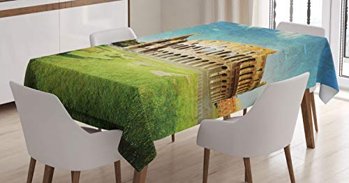 ABAKUHAUS Italien Tischdecke, Italienisch Sunset Rom, Wasserfest Waschbar mit Klar Sichtbaren Farben kein Verblassen Personalisiert, 140 x 200 cm, Grün Blau von ABAKUHAUS