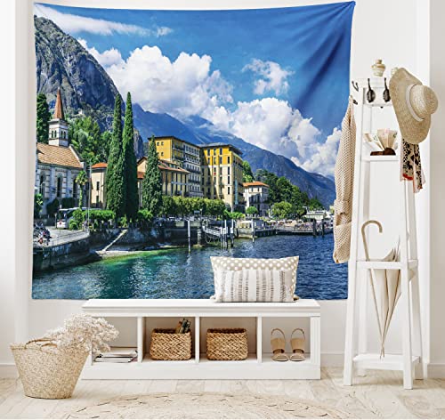 ABAKUHAUS Italien Wandteppich, Landschaft des Comer Sees, aus Weiches Mikrofaser Stoff Waschbar ohne Verblassen Digitaldruck, 150 x 110 cm, Grün Blau von ABAKUHAUS