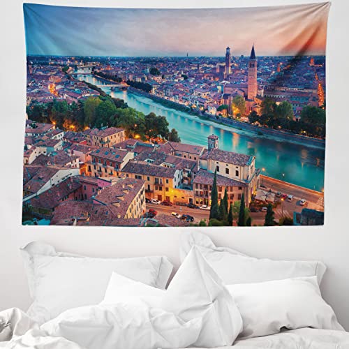 ABAKUHAUS Italien Wandteppich, Verona Italien Blue Hour aus Weiches Mikrofaser Stoff Waschbar ohne Verblassen Digitaldruck, 150 x 110 cm, Aqua Grün von ABAKUHAUS