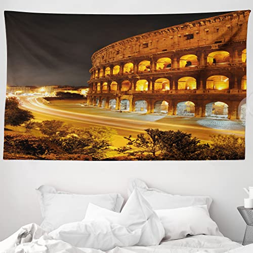 ABAKUHAUS Italien Wandteppich und Tagesdecke, Colleseum bei Nacht Rom aus Weiches Mikrofaser Stoff Waschbar ohne Verblassen Digitaldruck, 230 x 140 cm, Bernstein Schwarz von ABAKUHAUS