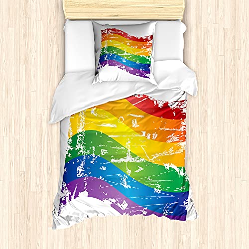 ABAKUHAUS Jahrgang Rainbow Bettbezug Set für Einzelbetten, Homosexuell Pride Flag, Milbensicher Allergiker geeignet mit Kissenbezug, 135 cm x 200 cm - 80 x 80 cm, Mehrfarbig von ABAKUHAUS