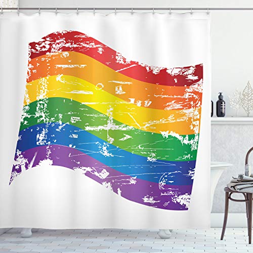 ABAKUHAUS Jahrgang Rainbow Duschvorhang, Homosexuell Pride Flag, Stoffliches Gewebe Badezimmerdekorationsset mit Haken, 175 x 180 cm, Mehrfarbig von ABAKUHAUS