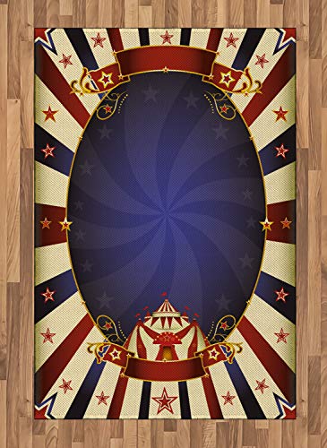 ABAKUHAUS Jahrgang Teppich, Zirkus-Poster-Bild, Deko-Teppich Digitaldruck, Färben mit langfristigen Halt, 120 x 180 cm, Hellgelb Marineblau Rot von ABAKUHAUS