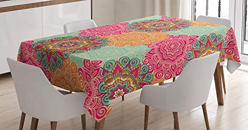 ABAKUHAUS Jahrgang Tischdecke, Antike Stammes- Mandala, Wasserfest Waschbar mit Klar Sichtbaren Farben kein Verblassen Personalisiert, 140 x 200 cm, Fuchsienfarben Orange von ABAKUHAUS